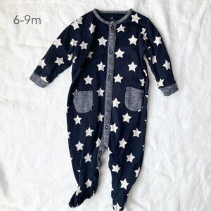 🪴5/$30 NEXT 6-9 Months Baby Stars Navy Blue Button Sleeper Footie
